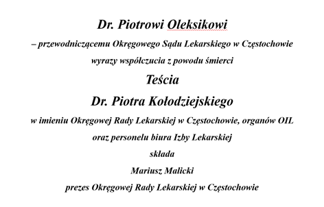 Ze smutkiem żegnamy naszego Kolegę lek. dent. Przemysława Tkaczyńskiego